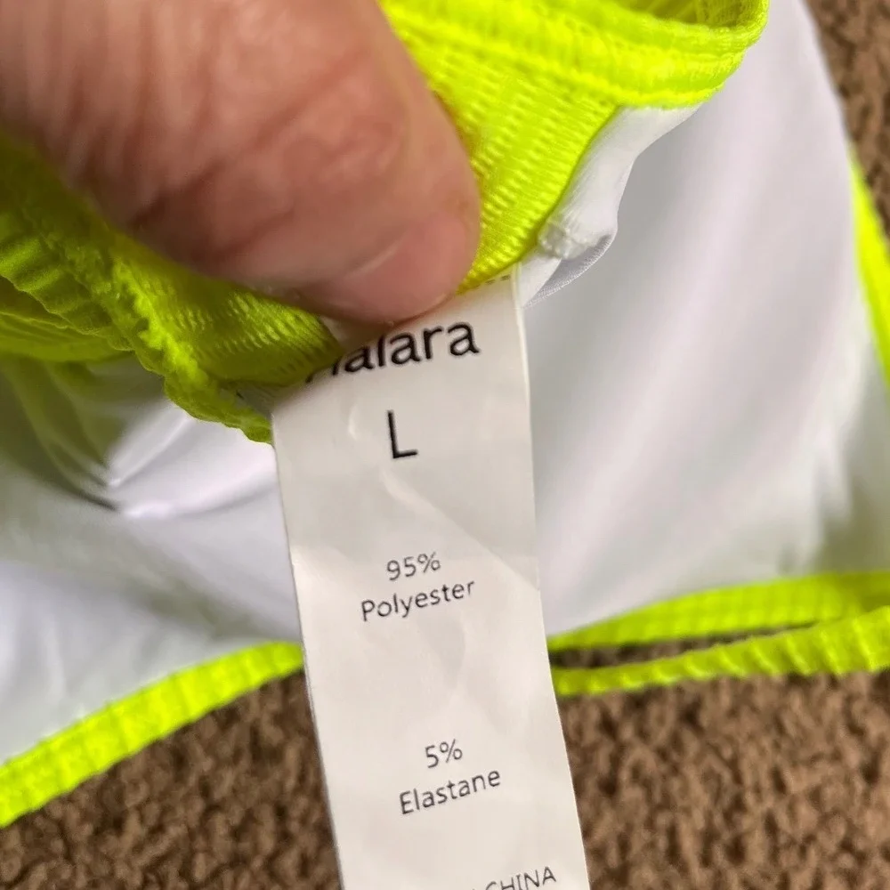 Halara Womens Neon Lime Green Ribbed Scoop Neck Bikini Top Size Large Adjustable